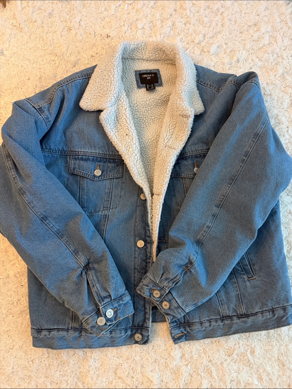 Forever 21 Men’s Blue Denim Sherpa-Lined Jacket